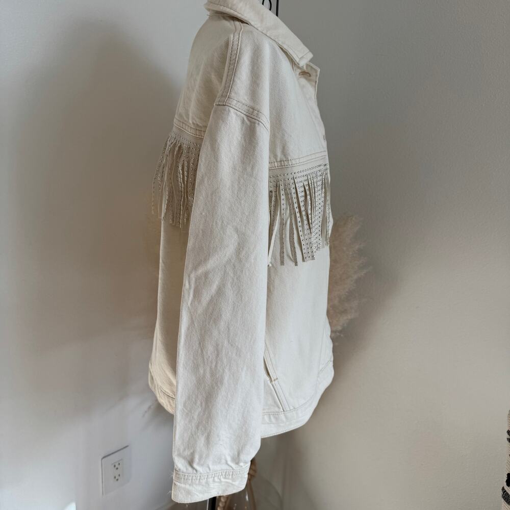ZARA Cream White Western Fringe Studded Denim Jacket NWT Size Small - Picture 5 of 14